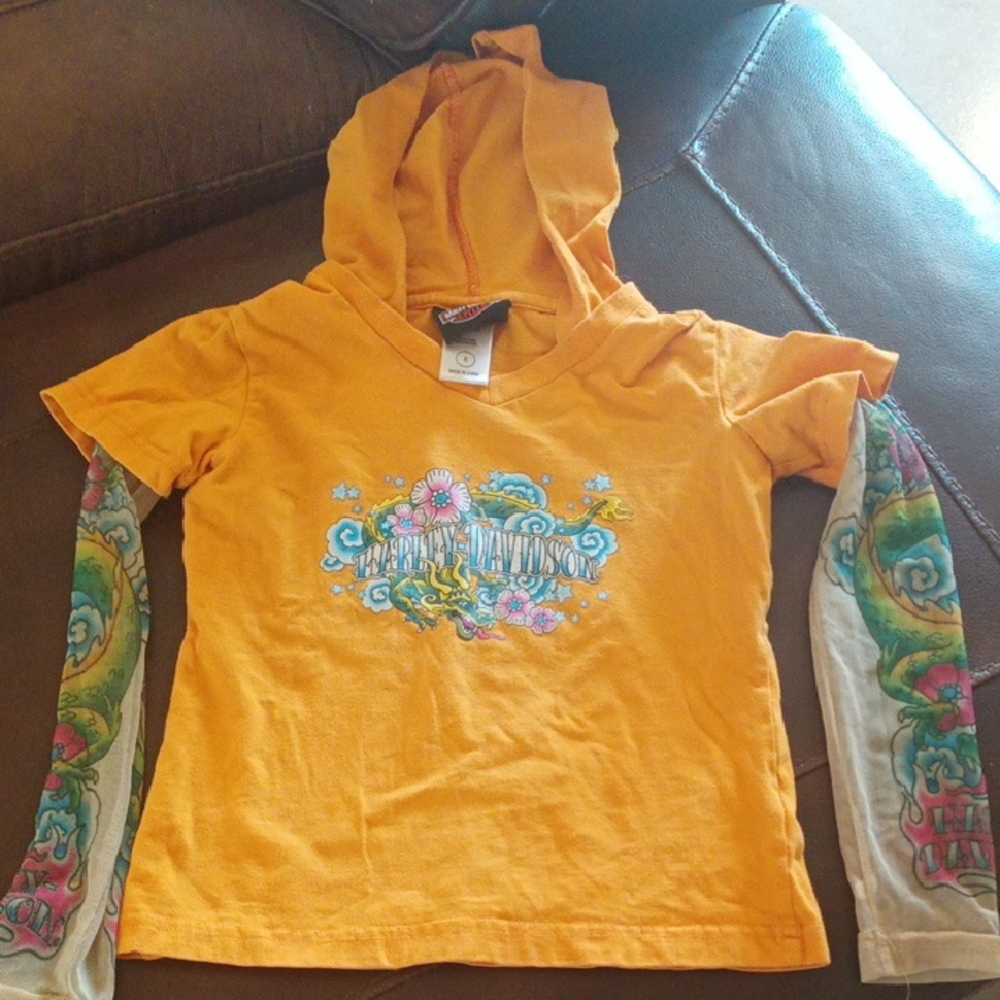 Harley-Davidson Orange Sweatshirt Hoodie Little Girls Size 6